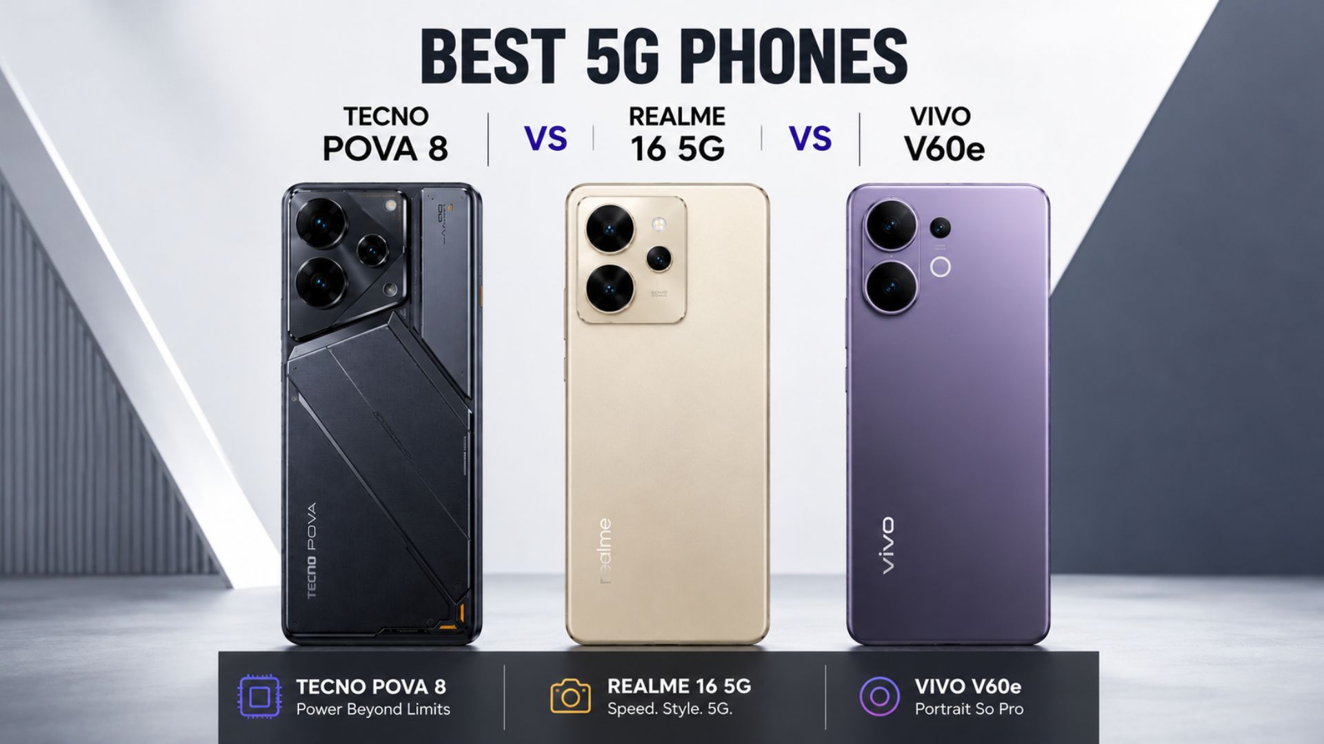 Tecno Pova 8 vs Realme 16 5G vs Vivo V60e: Which is the best mid-range phone?