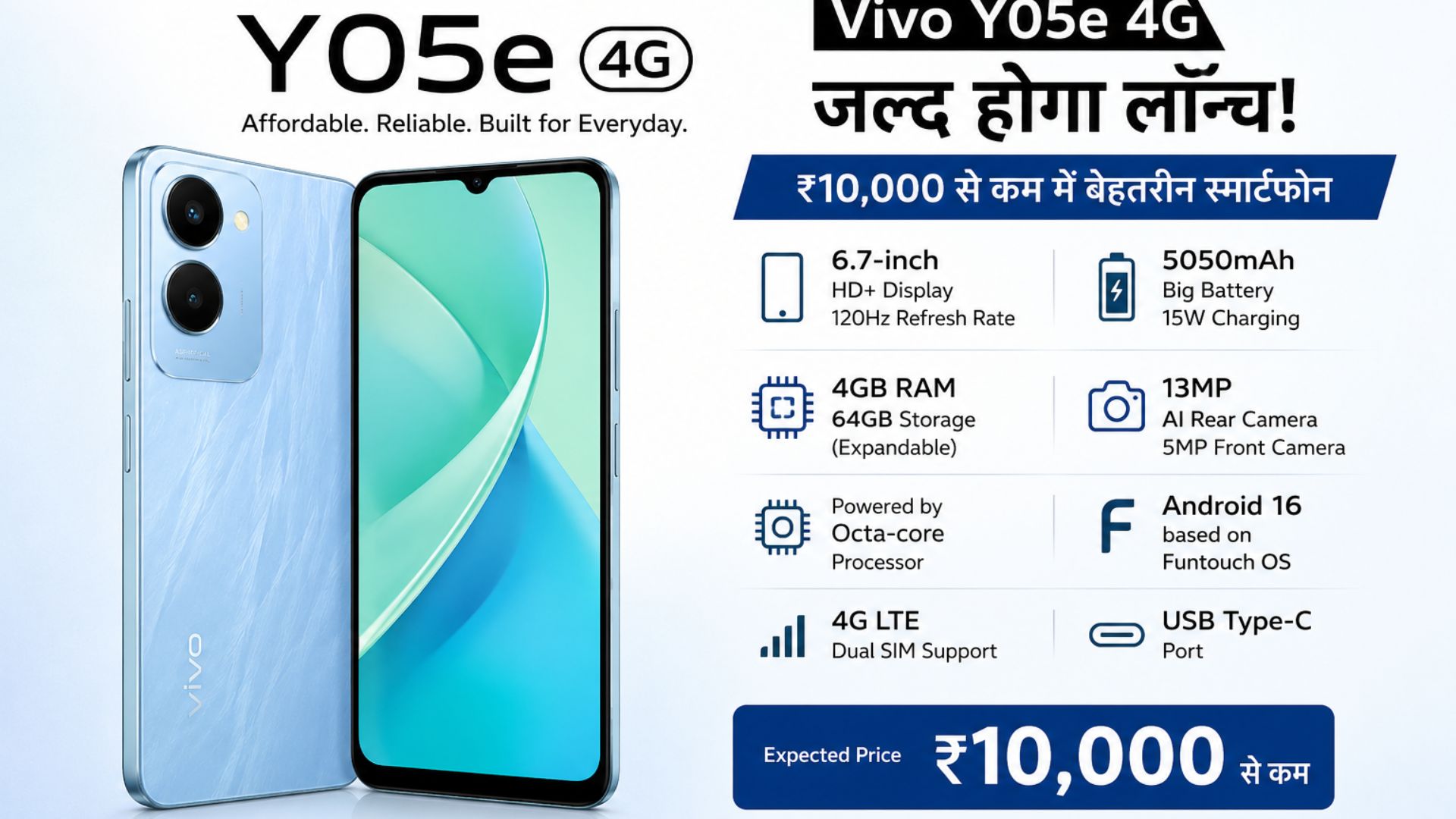 Vivo Y05e 4G phone set to launch for under ₹10,000! Full details.